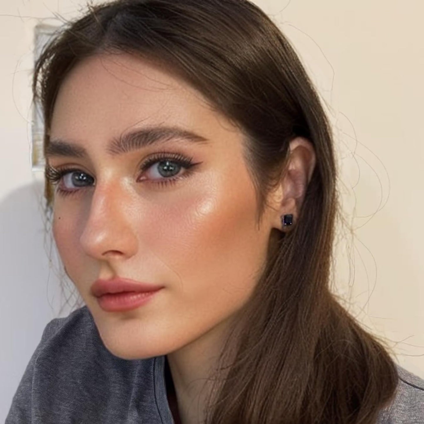 [RIZILIA CLASSIC] Stud Pierced Earrings with Square Emerald Cut Gemstones CZ [Multi-Colors available] in 18K White Gold Plated, Simple Modern Elegant