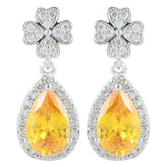 [RIZILIA BLOSSOM] Dangle Drop Pierced Earrings with Pear Cut CZ [4 Colors available] in White Gold Plated, Simple Modern Elegant