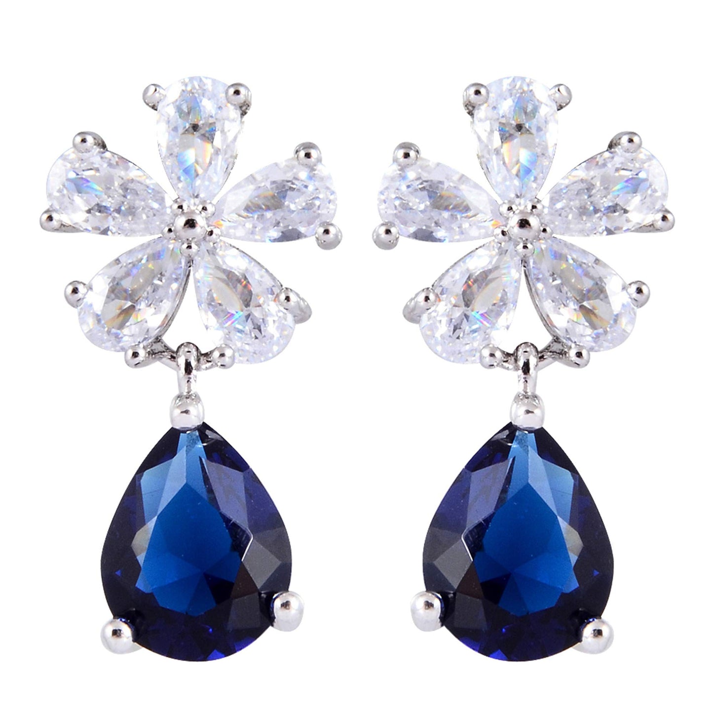 RIZILIA Dangle Drop Pierced Earrings with Pear Cut CZ [5 Colors available] in White Gold Plated, Simple Modern Elegant