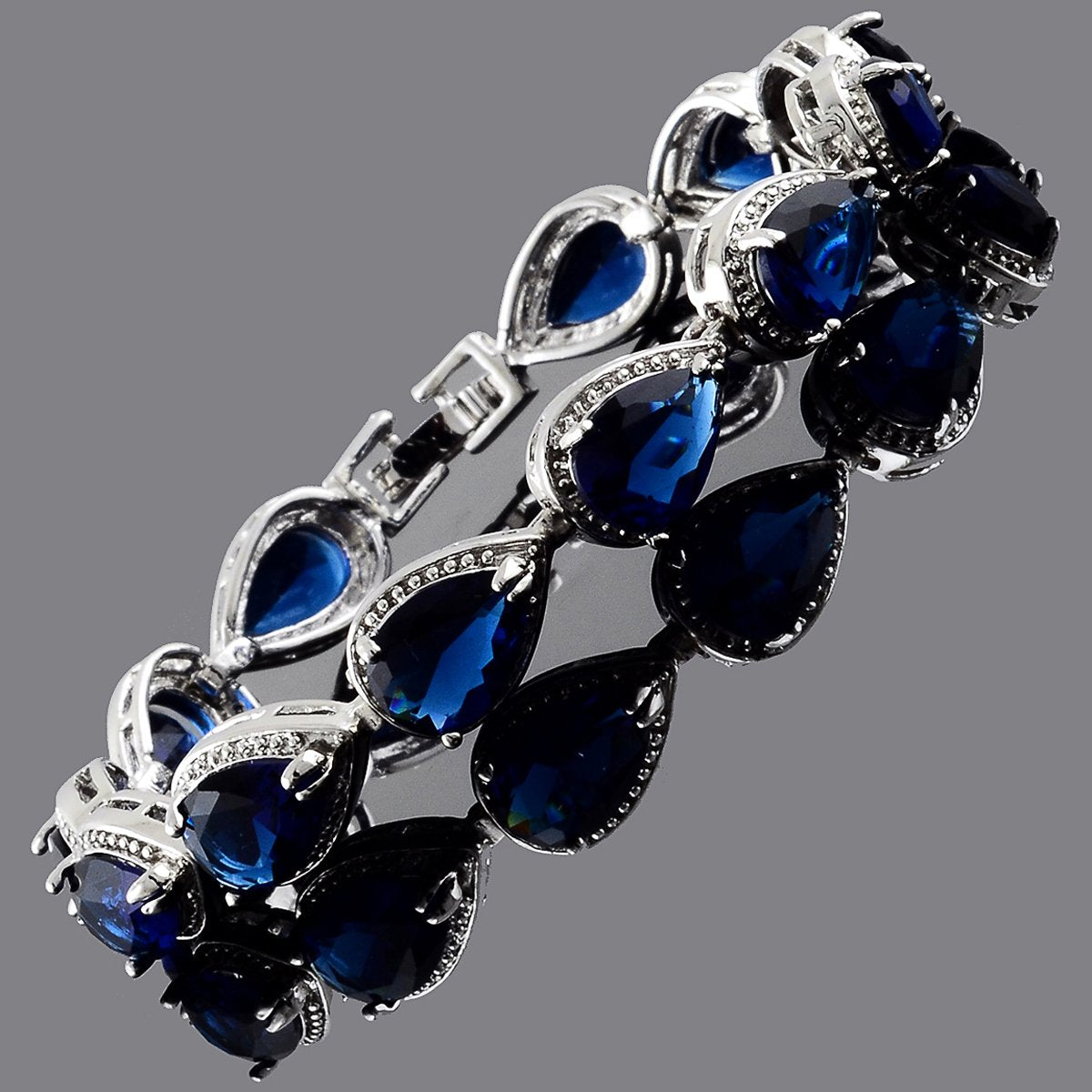 RIZILIA Tennis Bracelet & Pear Cut CZ [4 Colors Available] in White Gold Plated, 7"