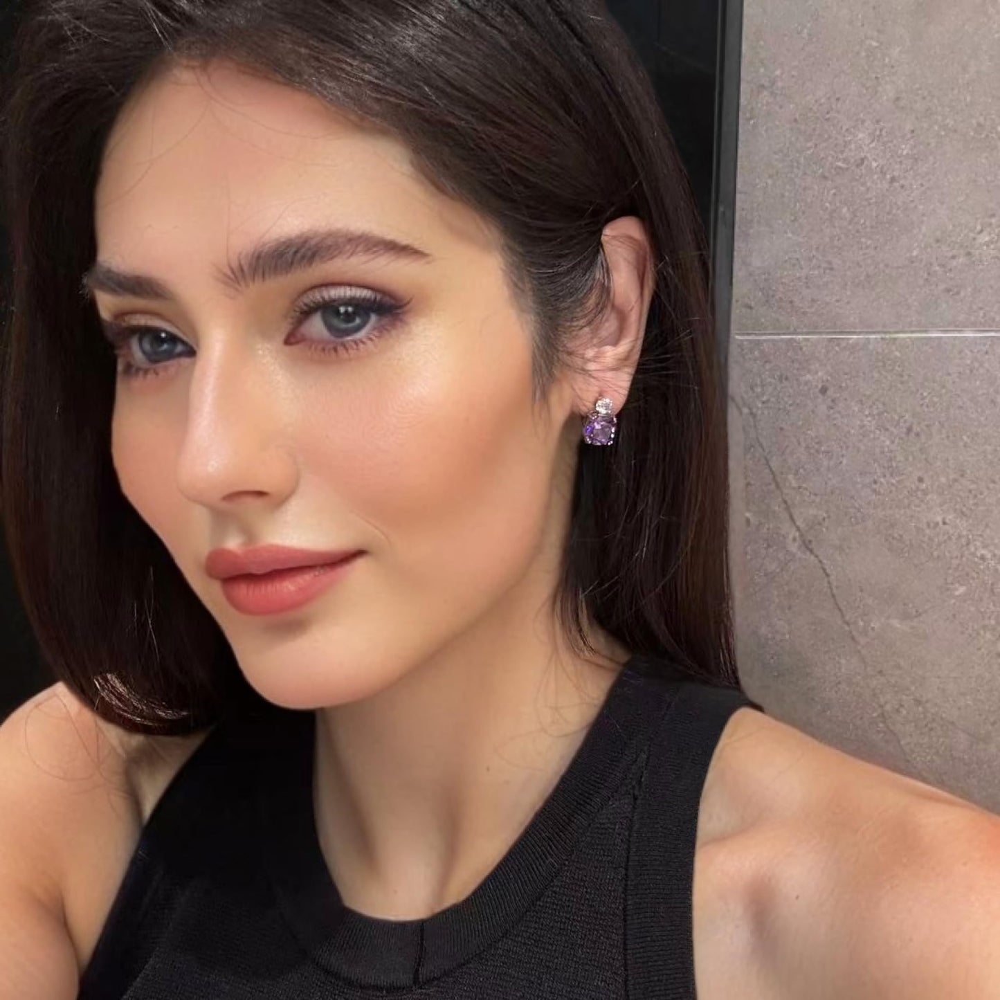 [RIZILIA CLASSIC] Stud Pierced Earrings with Cushion Cut Gemstones CZ [Multi-Colors available] in 18K White Gold Plated, Simple Modern Elegant