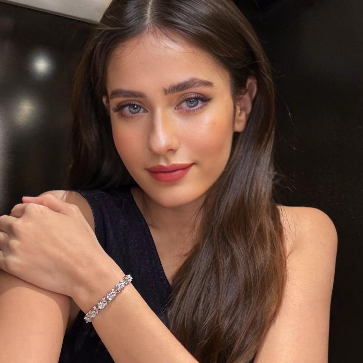 RIZILIA BLOSSOM Tennis Bracelet & Round Cut CZ [6 Colors available] in White Gold Plated, 7"