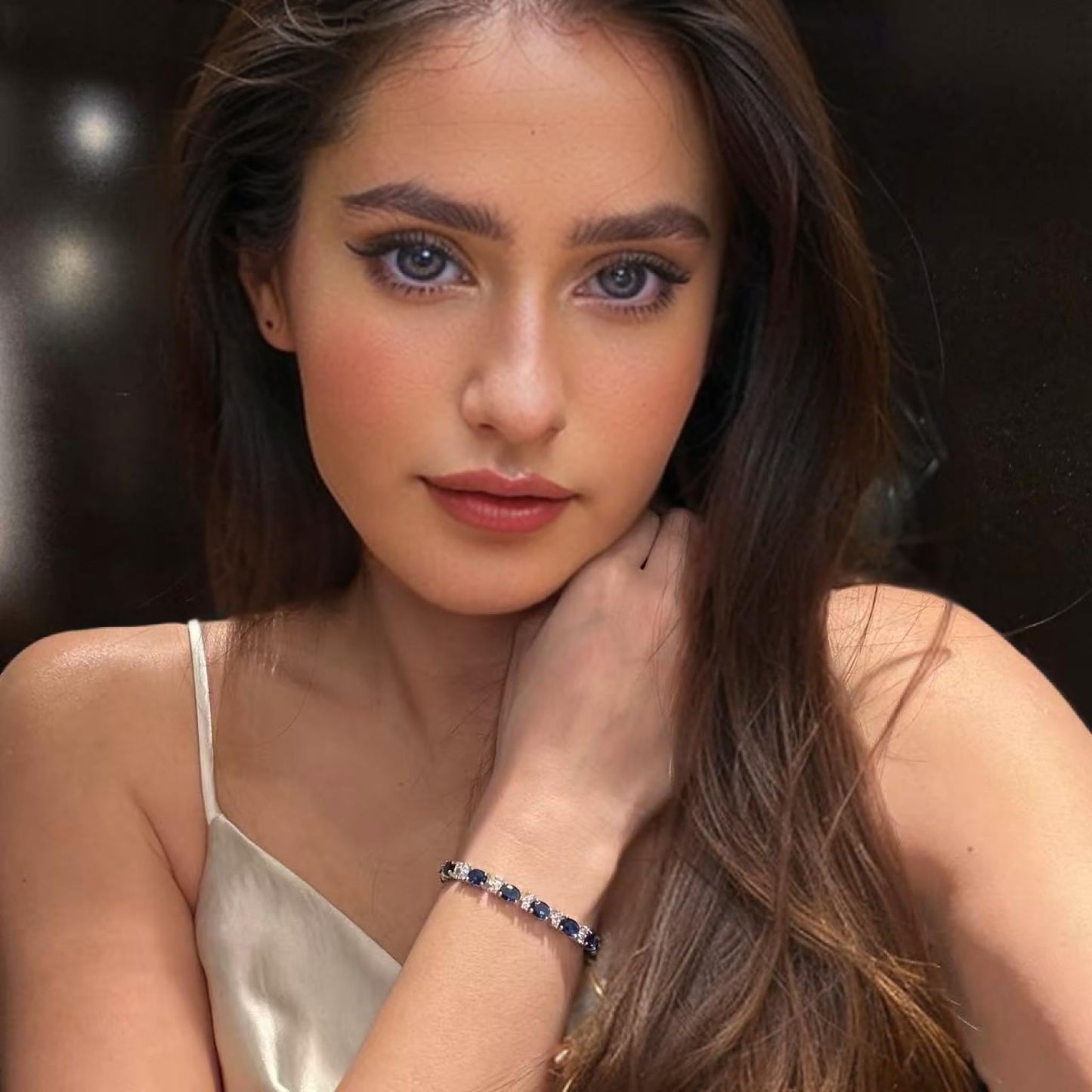 RIZILIA Oval Cut Multi-Color CZ Birthstone 18K White Gold Plated Tennis Bracelet, 7"