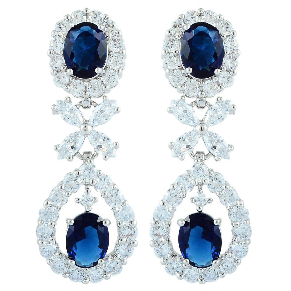 [RIZILIA BLOSSOM] Dangle Drop Pierced Earrings with Oval Cut CZ [3 Colors available] in White Gold Plated, Simple Modern Elegant