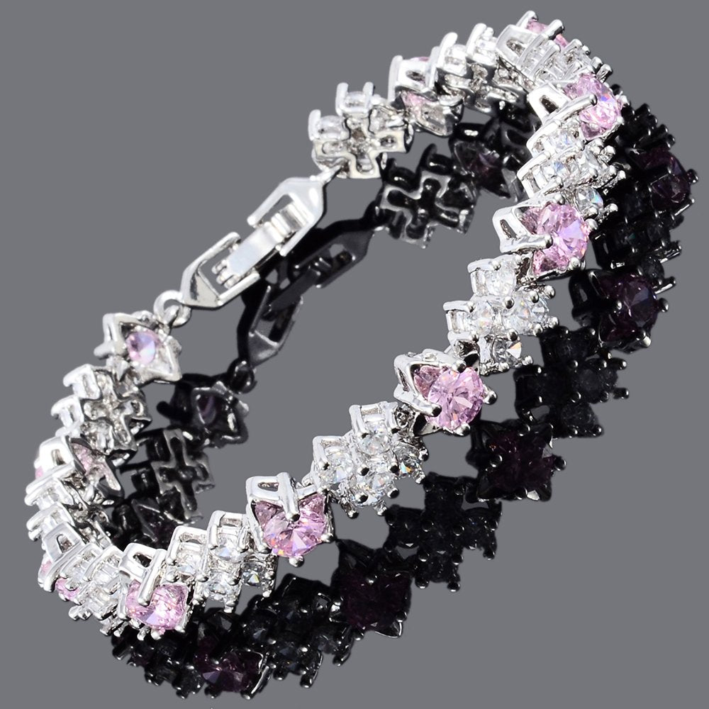 RIZILIA BLOSSOM Tennis Bracelet & Round Cut CZ [6 Colors available] in White Gold Plated, 7"
