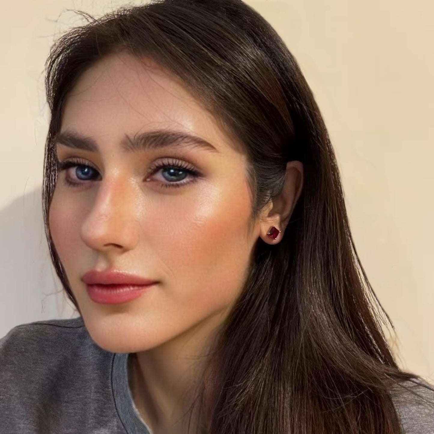 [RIZILIA CLASSIC] Stud Pierced Earrings with Square Emerald Cut Gemstones CZ [Multi-Colors available] in 18K White Gold Plated, Simple Modern Elegant