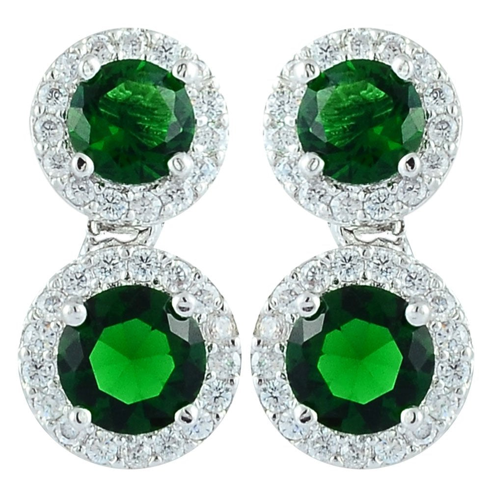 RIZILIA Dangle Drop Pierced Earrings with Round Cut CZ [4 Colors available] in White Gold Plated, Simple Modern Elegant