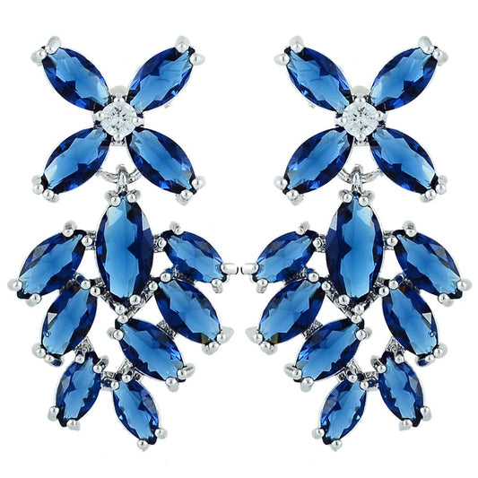 [RIZILIA BLOSSOM] Dangle Drop Pierced Earrings with Marquise Cut CZ [4 Colors available] in White Gold Plated, Simple Modern Elegant