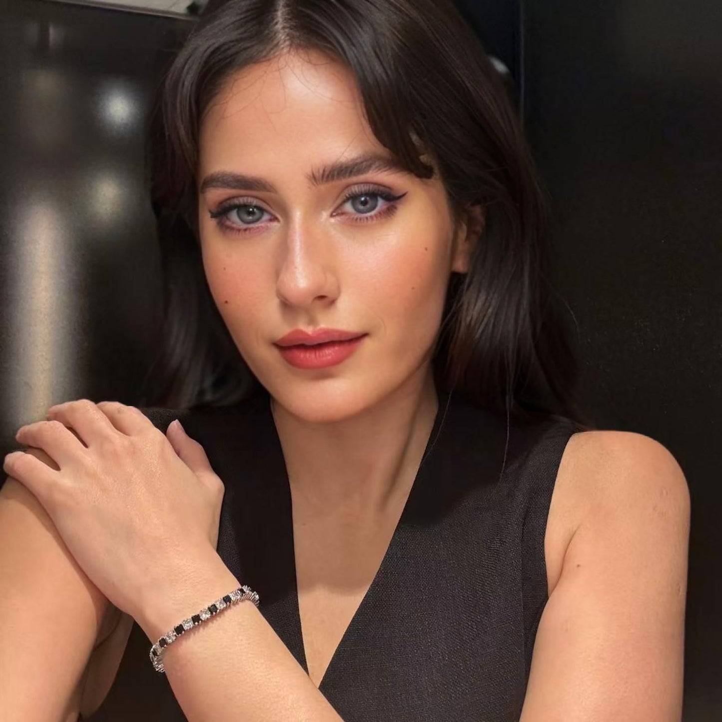 RIZILIA [Ice Cube] Princess Cut Multi-Color CZ 18K White Gold Plated Tennis Bracelet, 7"