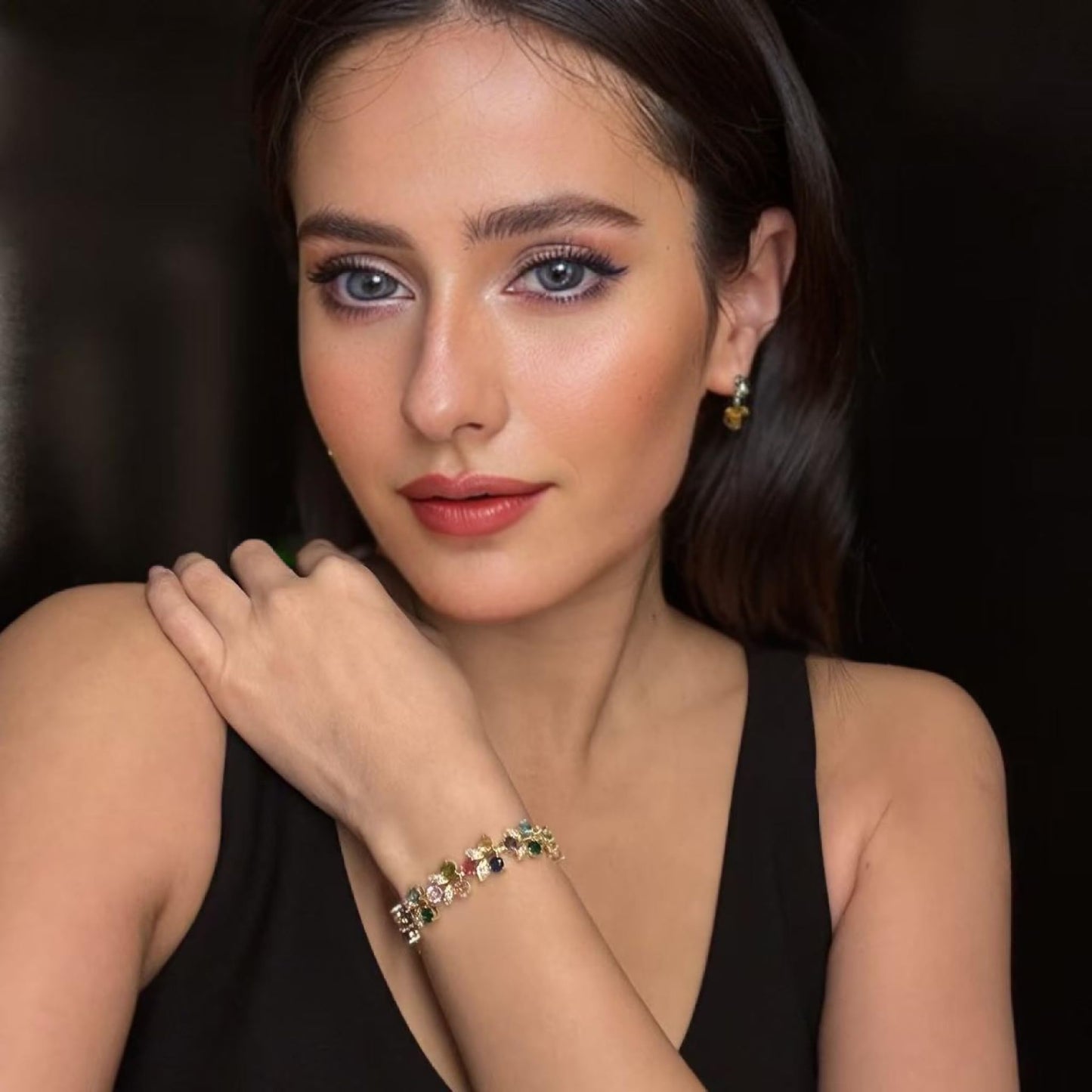 RIZILIA Blossom Tennis Bracelet for Women – 7" Round Cut Multicolor Cubic Zirconia CZ in Gold Plated, Fashion Jewelry Gift