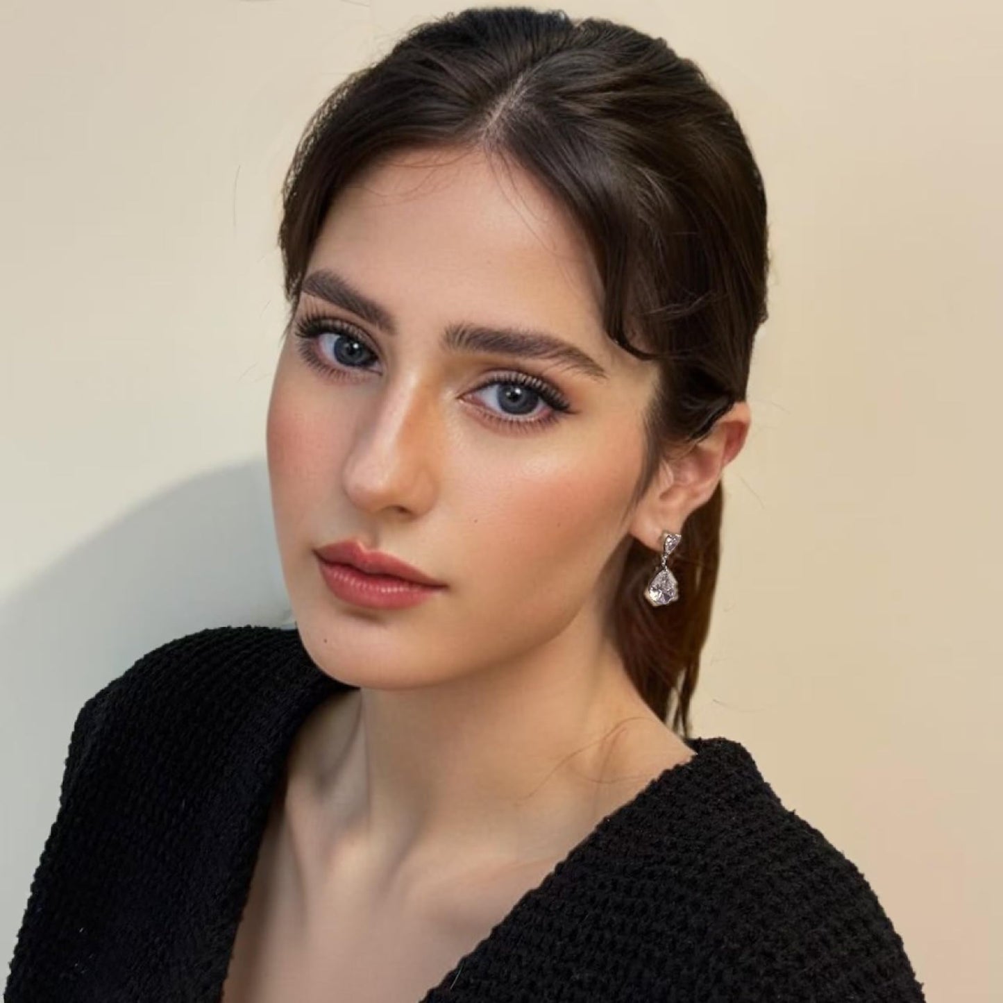 [RIZILIA CELEBOX] Teardrop Dangle Pierced Earrings with Pear Cut CZ [9 Colors available] in White Gold Plated, Celebrity inspired by Angelina Jolie