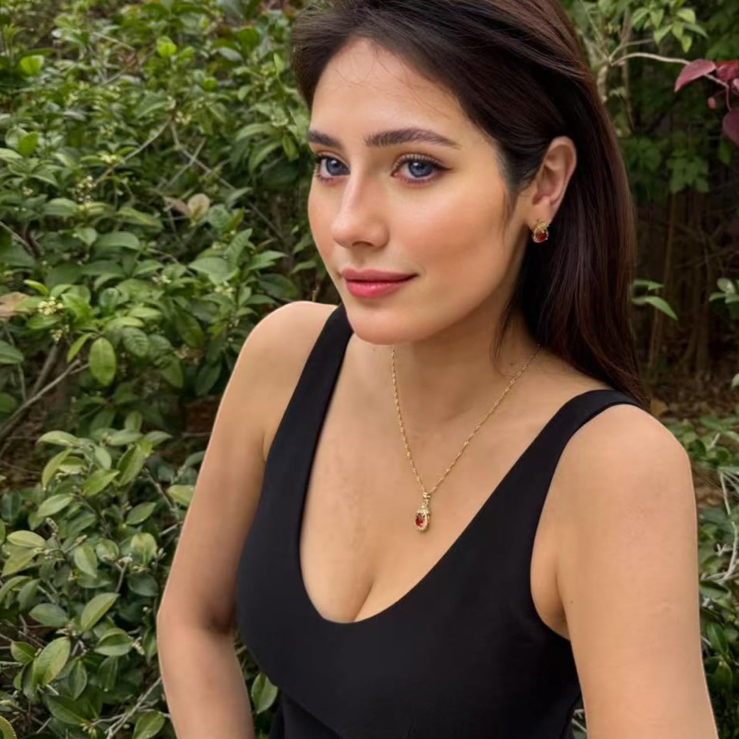 RIZILIA Jewelry Set for Women - Pear Cut Multiple Birthstone Colors Available - Yellow Gold Plated Pendant Necklace with 18 Inch Chain + 2 inch Extension and Stud Earrings