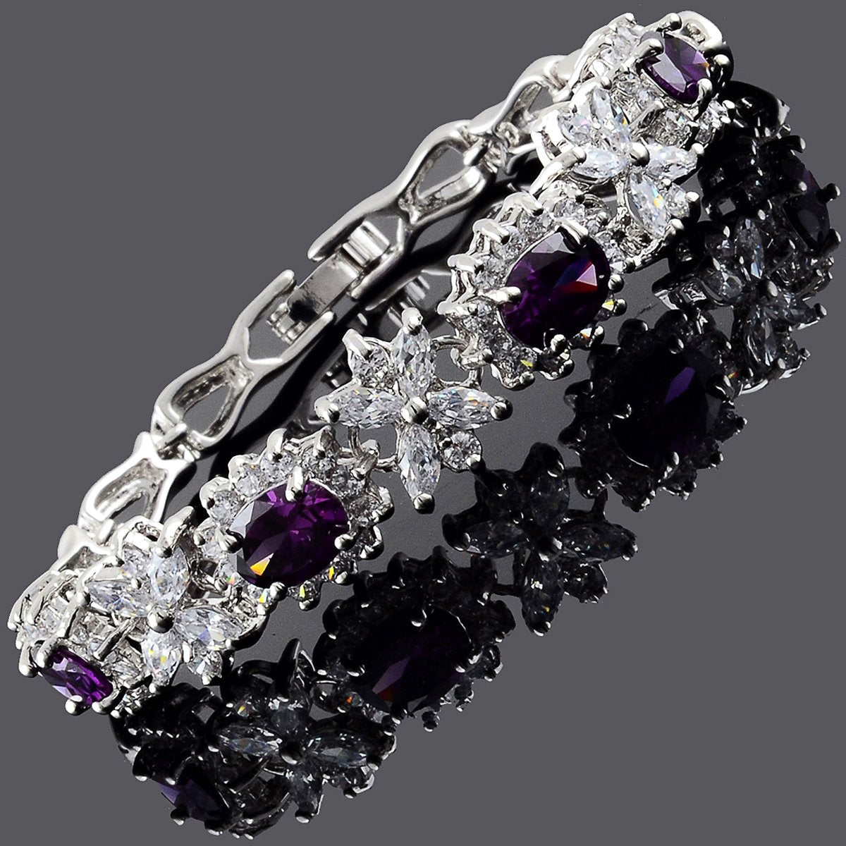 RIZILIA BLOSSOM Tennis Bracelet & Oval Cut CZ [4 Colors available] in White Gold Plated, 7"