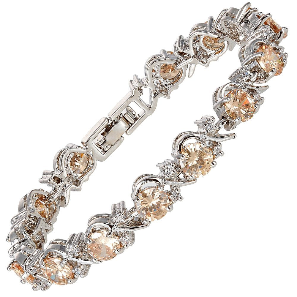 RIZILIA BLOSSOM Tennis Bracelet & Round Cut CZ [6 Colors available] in White Gold Plated, 7"
