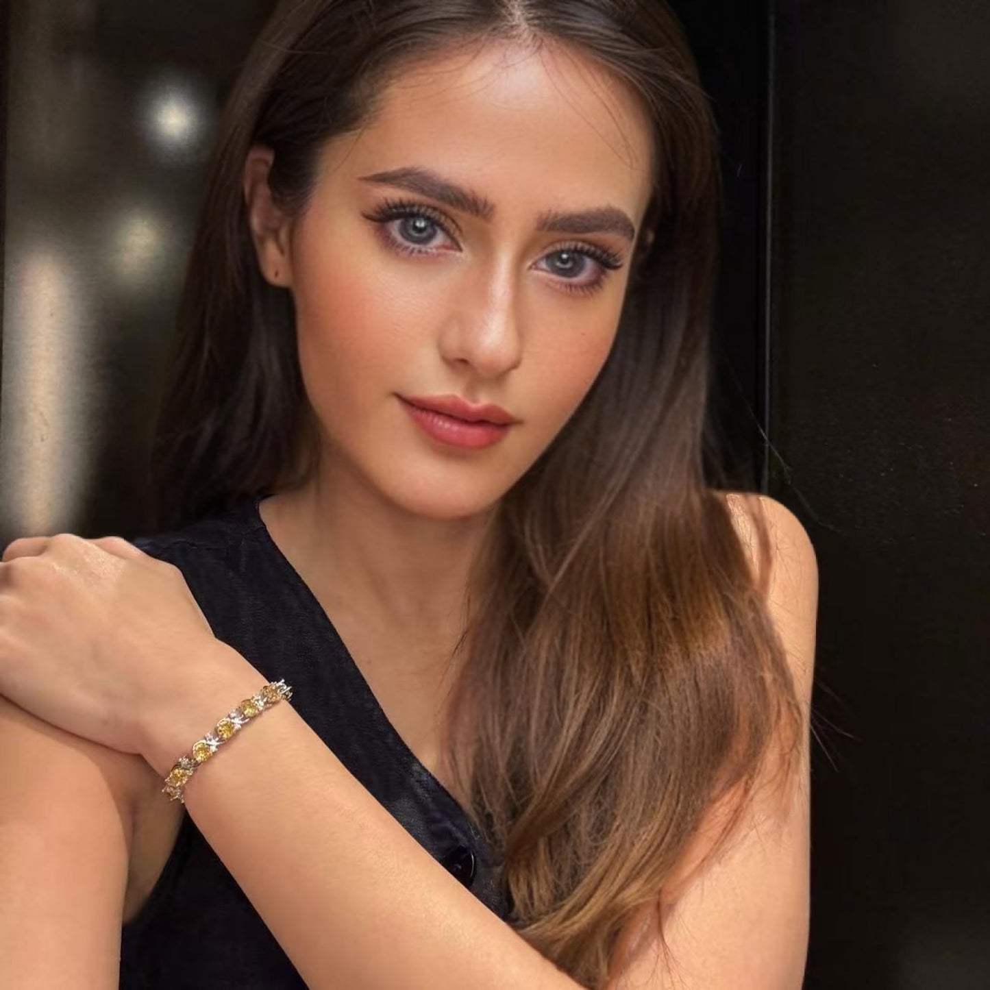 RIZILIA BLOSSOM Tennis Bracelet & Round Cut CZ [6 Colors available] in White Gold Plated, 7"