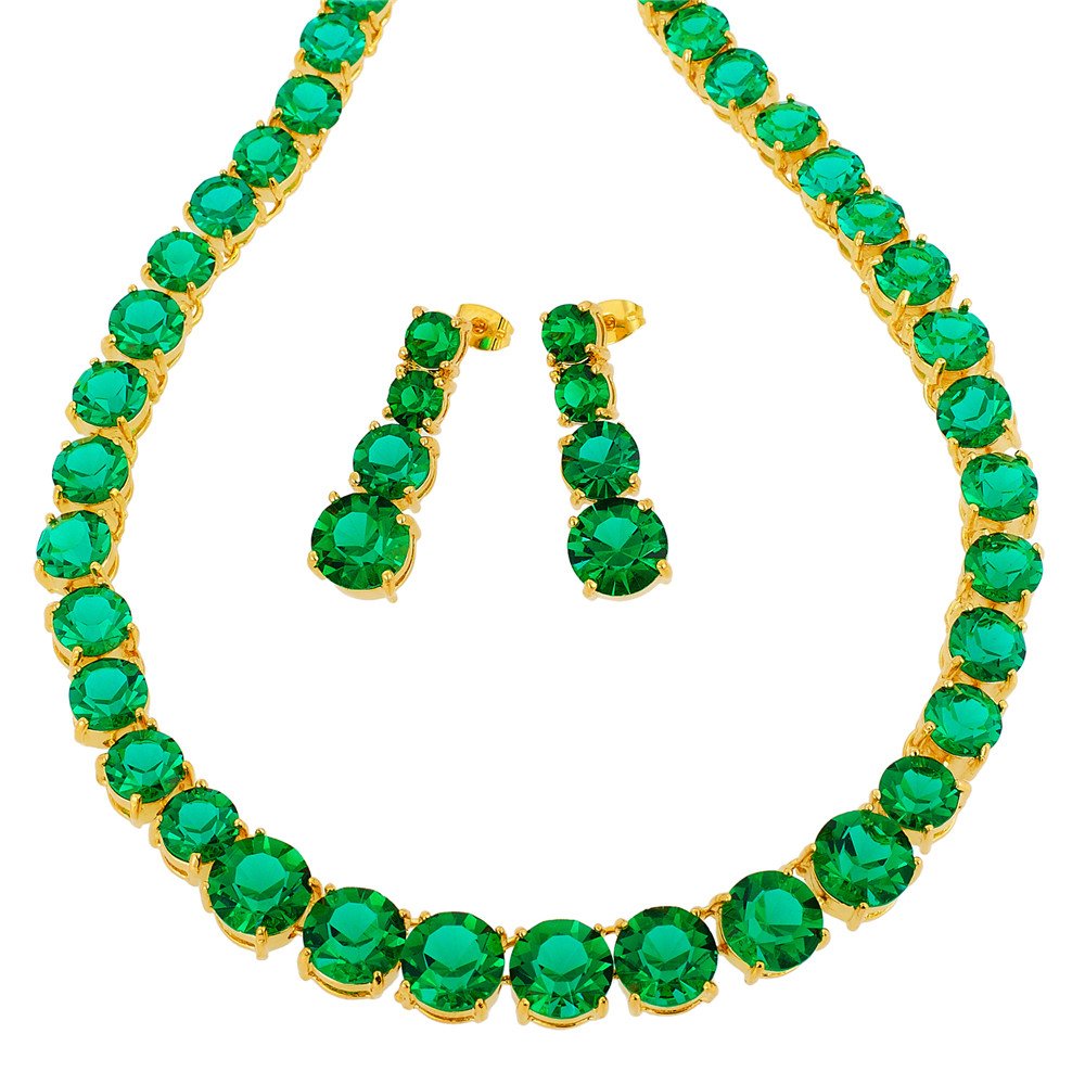 RIZILIA Jewelry Set for Women – 19" Necklace & Dangle Earrings, Round Cut Cubic Zirconia (Multi Color Birthstones) in Yellow Gold Plated – Inspired by Anna Wintour - Elegant Gift for her