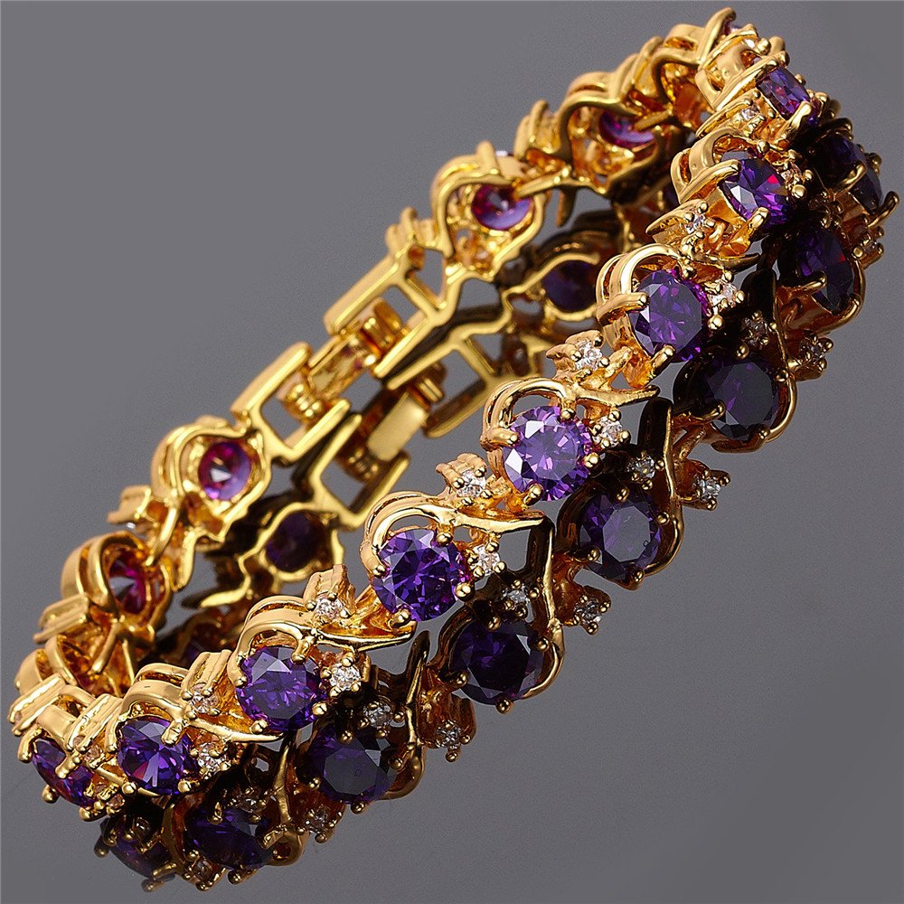 RIZILIA BLOSSOM Tennis Bracelet & Round Cut CZ [6 Colors available] in Yellow Gold Plated, 7"