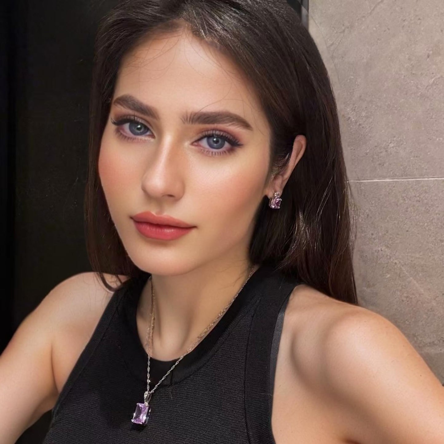 RIZILIA Pendant with 18" Chain & Rectangular Cut CZ [5 Colors available] in White Gold Plated, Simple Modern Elegant