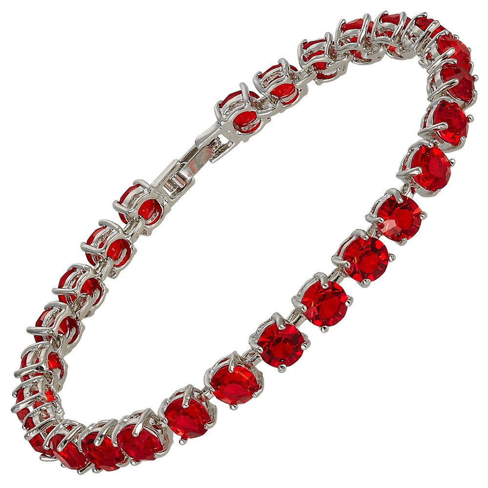 RIZILIA Round Cut Multi-Color CZ 18K Gold Plated Tennis Bracelet, 7"