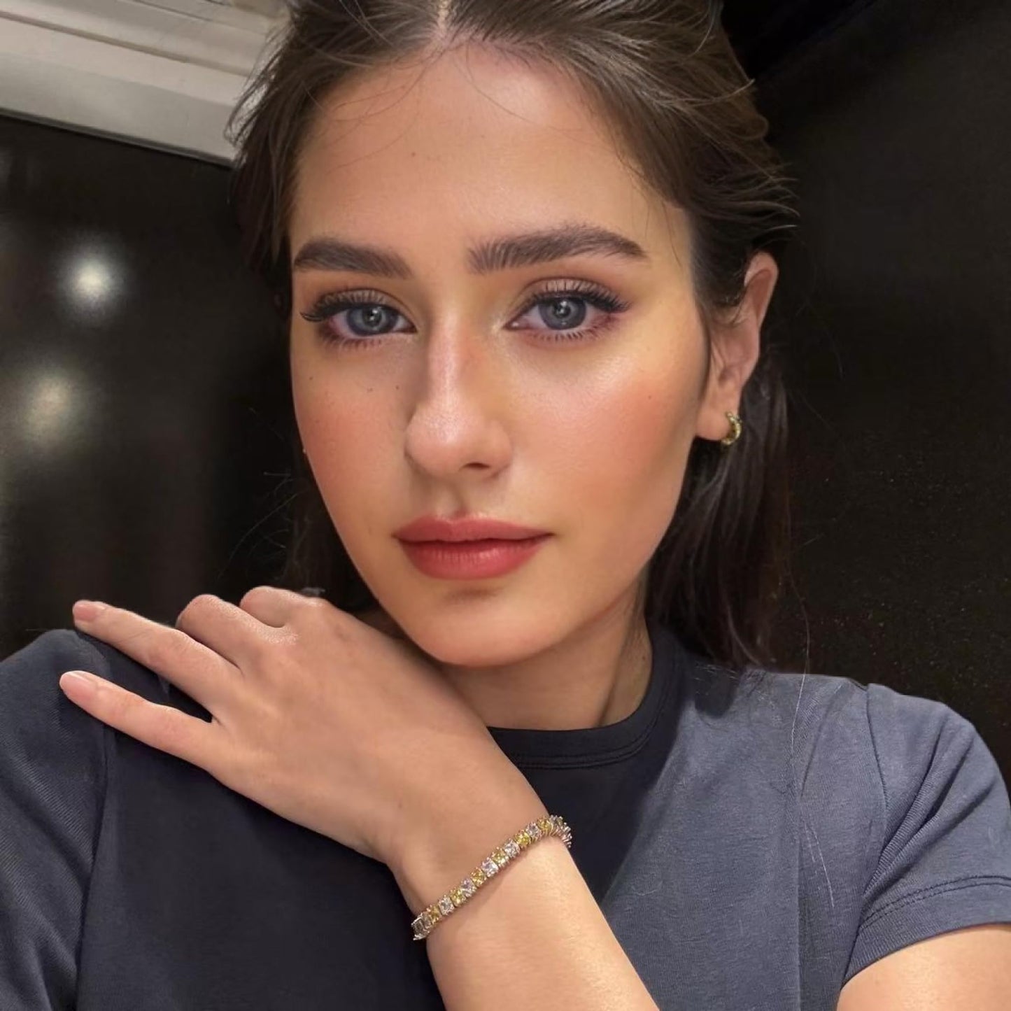 RIZILIA [Ice Cube] Princess Cut Multi-Color CZ 18K White Gold Plated Tennis Bracelet, 7"