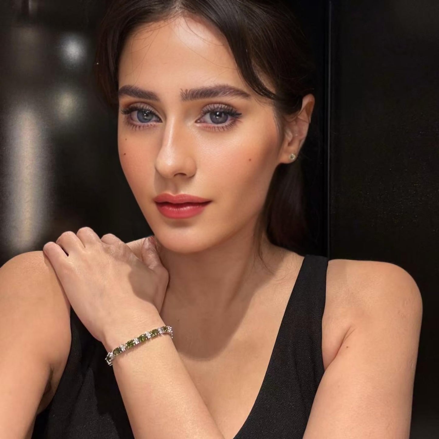 RIZILIA Oval Cut Multi-Color CZ Birthstone 18K White Gold Plated Tennis Bracelet, 7"