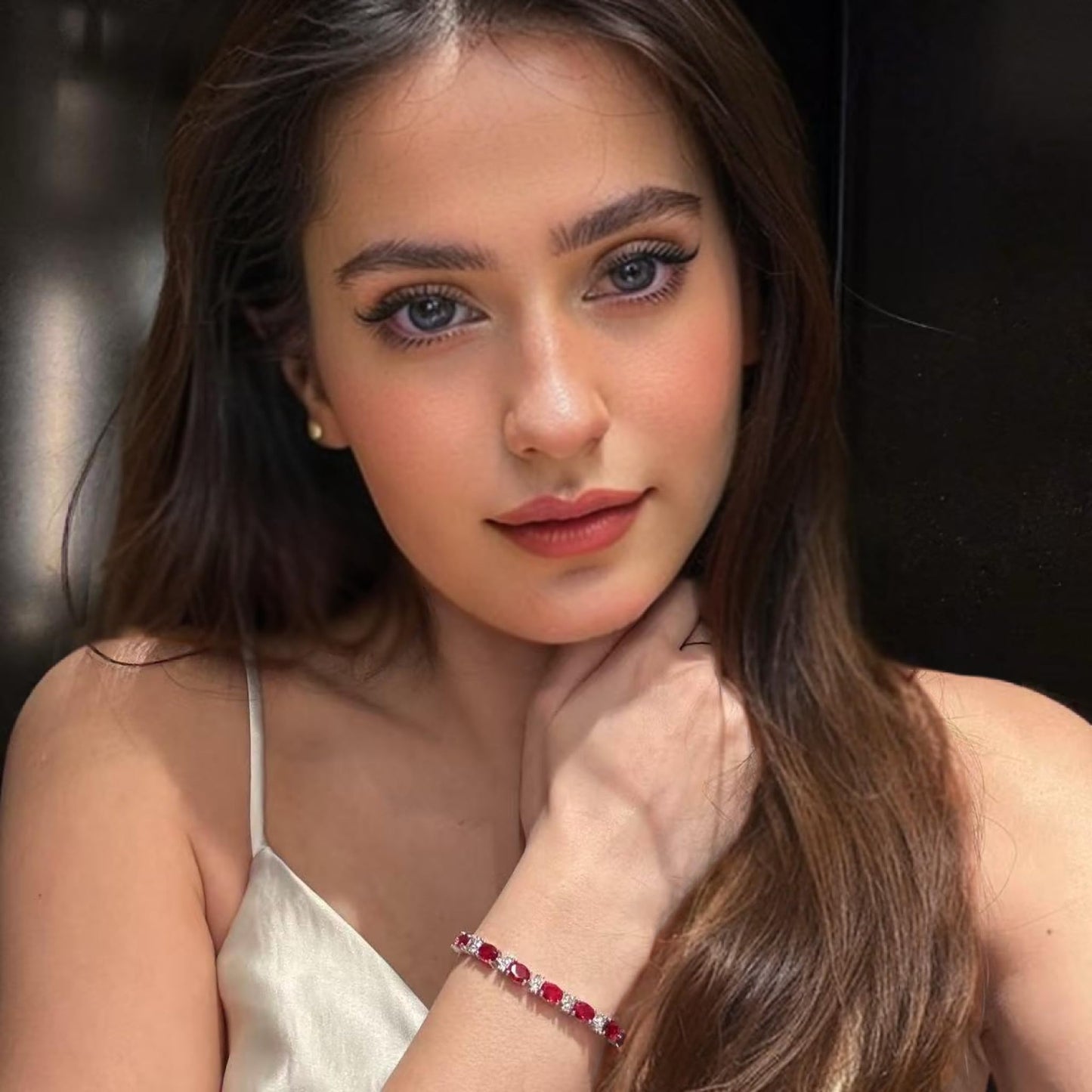 RIZILIA Oval Cut Multi-Color CZ Birthstone 18K White Gold Plated Tennis Bracelet, 7"