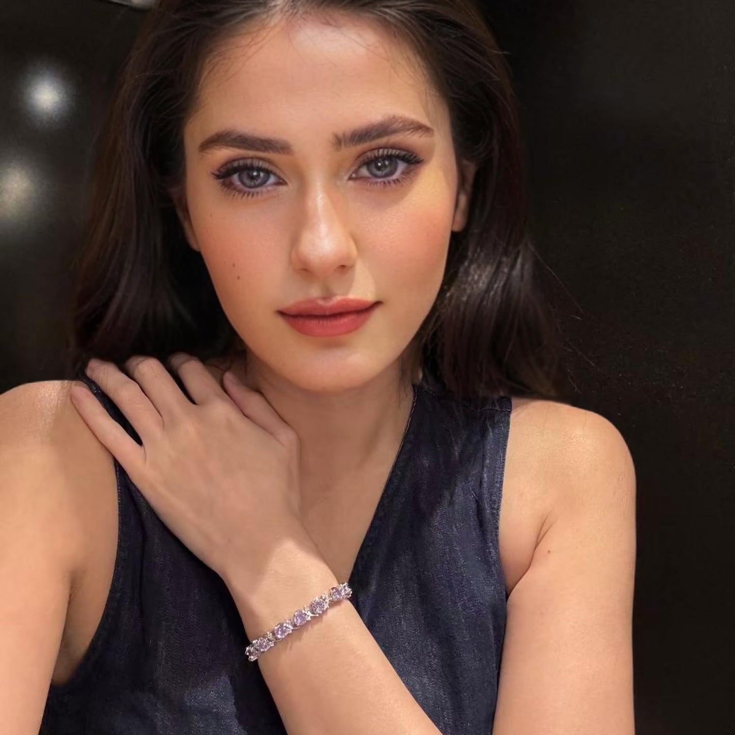 RIZILIA BLOSSOM Tennis Bracelet & Round Cut CZ [6 Colors available] in White Gold Plated, 7"