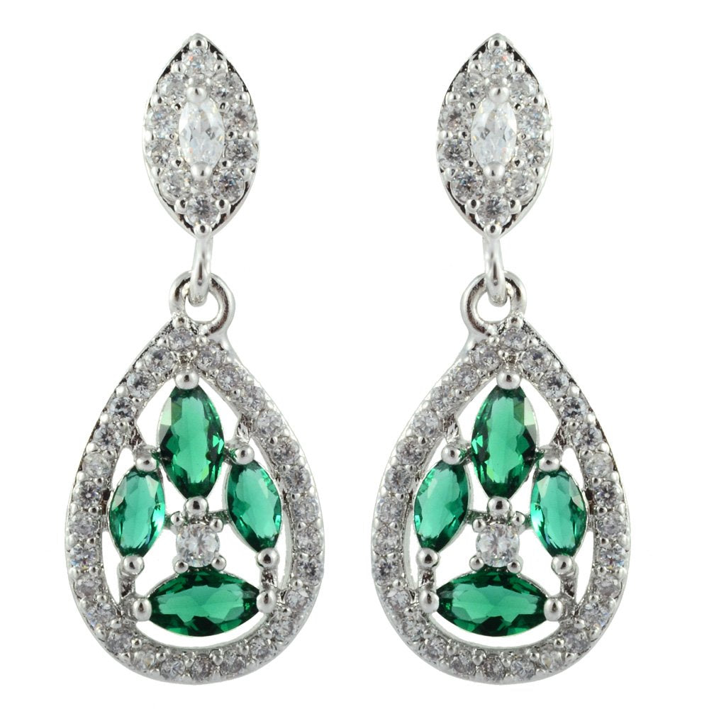 [RIZILIA BLOSSOM] Dangle Drop Pierced Earrings with Marquise Cut CZ [5 Colors available] in White Gold Plated, Simple Modern Elegant