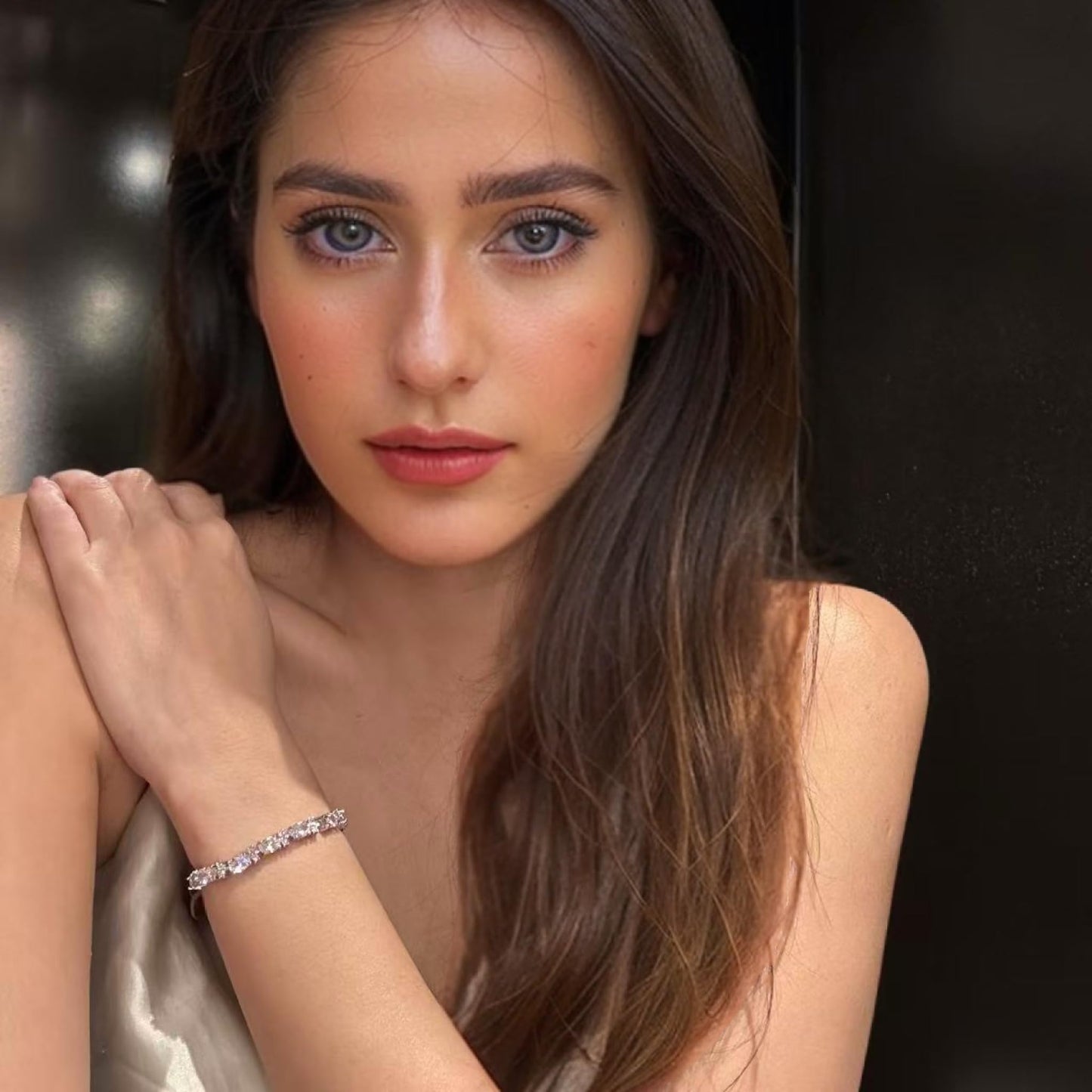 RIZILIA Oval Cut Multi-Color CZ Birthstone 18K White Gold Plated Tennis Bracelet, 7"