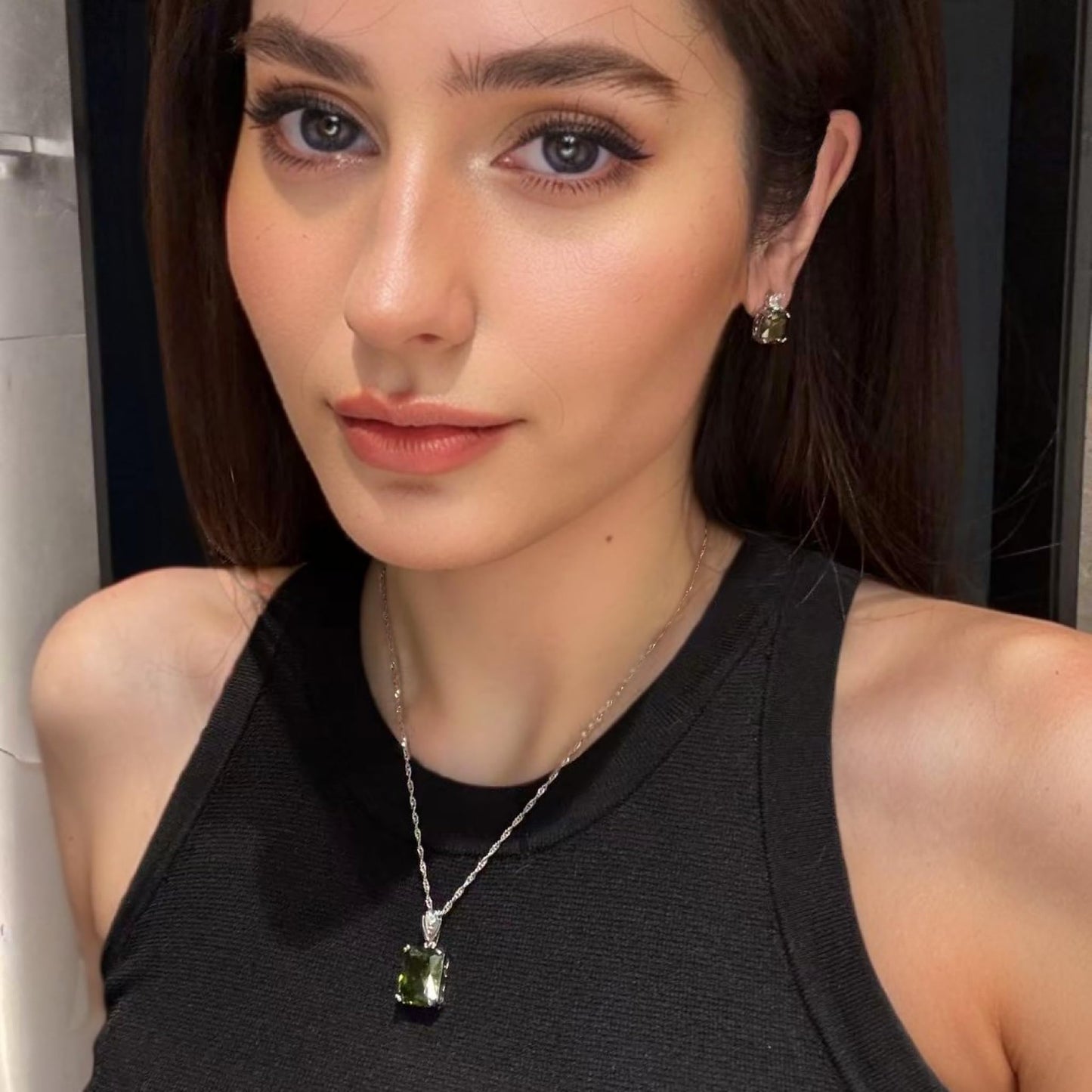 RIZILIA Pendant with 18" Chain & Rectangular Cut CZ [5 Colors available] in White Gold Plated, Simple Modern Elegant