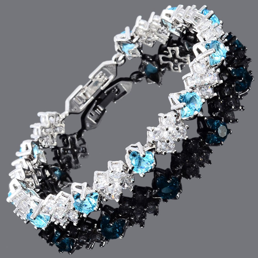 RIZILIA BLOSSOM Tennis Bracelet & Round Cut CZ [6 Colors available] in White Gold Plated, 7"