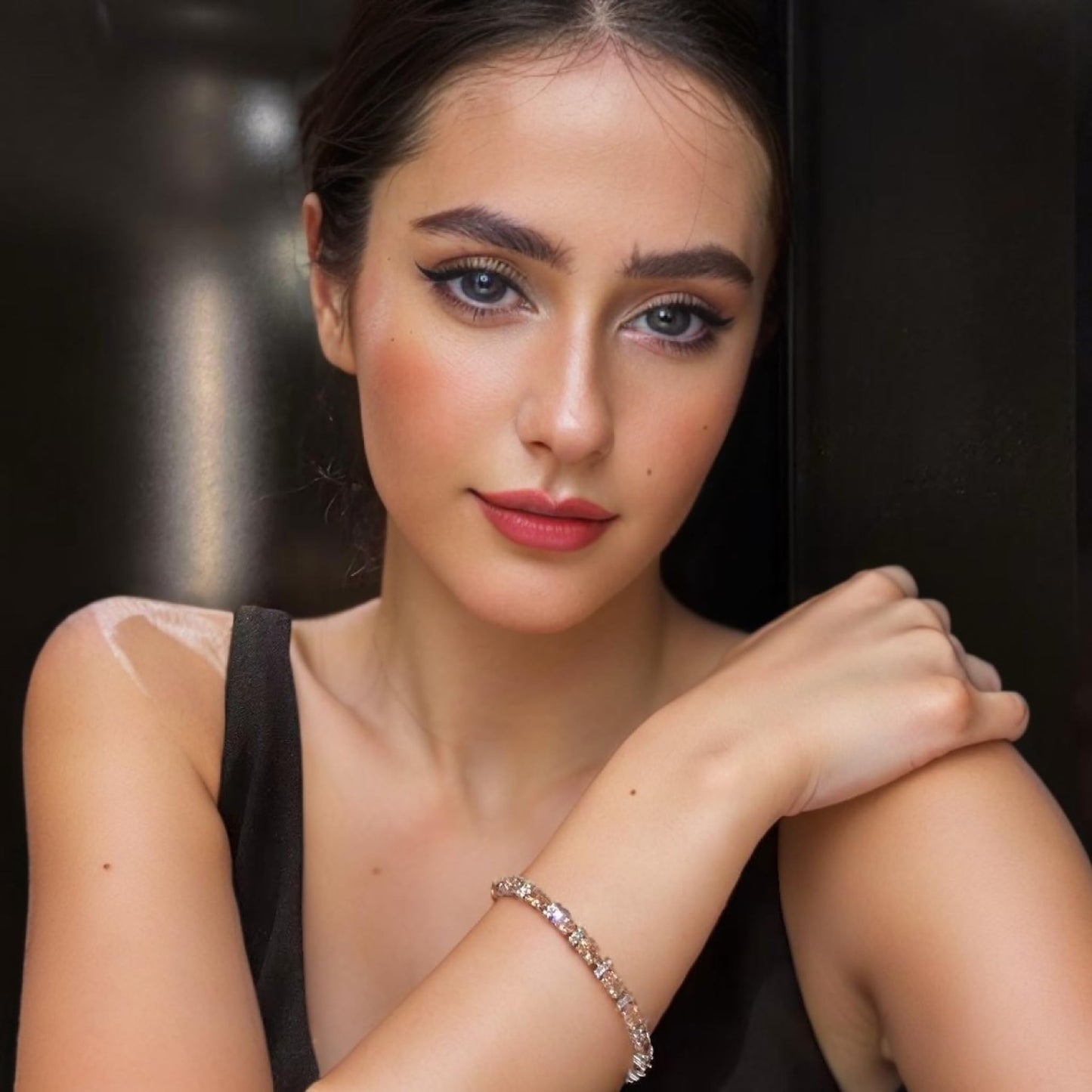 RIZILIA Oval Cut Multi-Color CZ Birthstone 18K White Gold Plated Tennis Bracelet, 7"