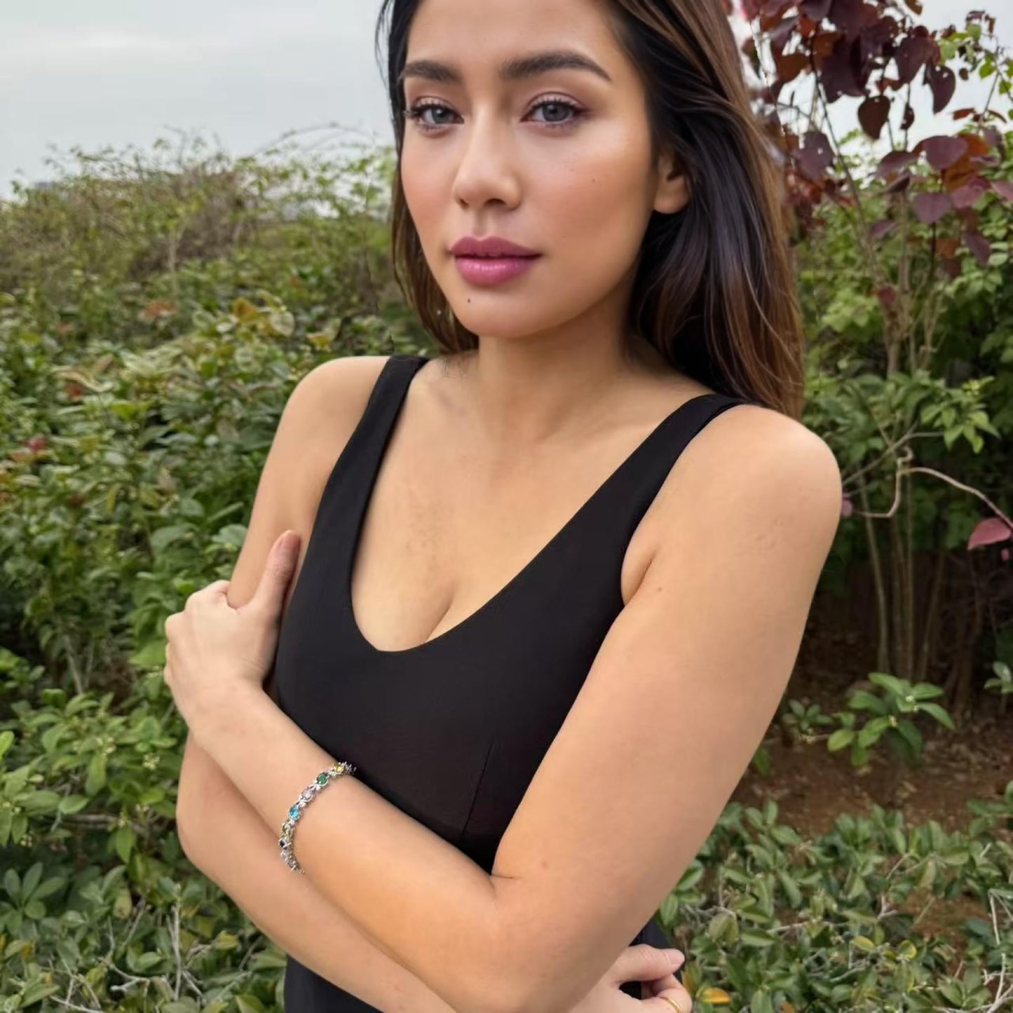 RIZILIA BLOSSOM Tennis Bracelet & Round Cut CZ [6 Colors available] in White Gold Plated, 7"