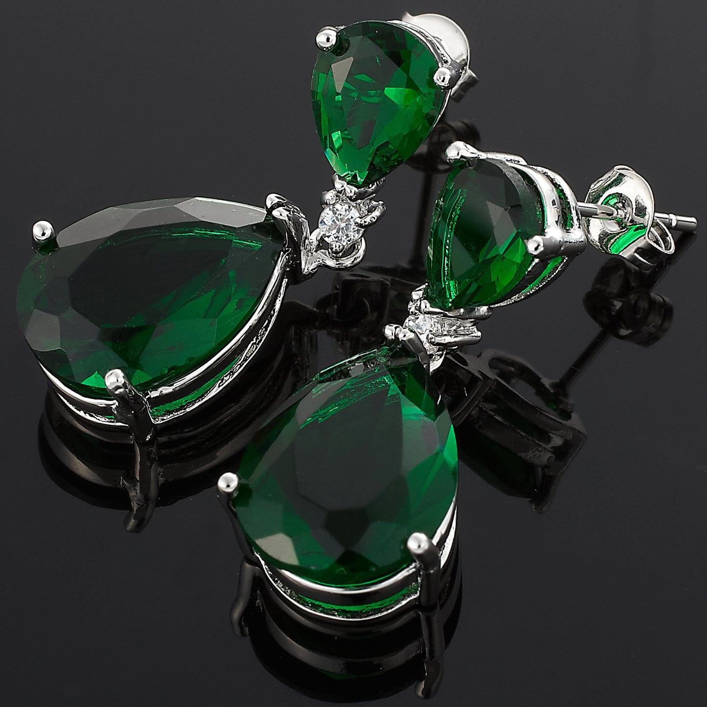 [RIZILIA CELEBOX] Teardrop Dangle Pierced Earrings with Pear Cut CZ [9 Colors available] in White Gold Plated, Celebrity inspired by Angelina Jolie