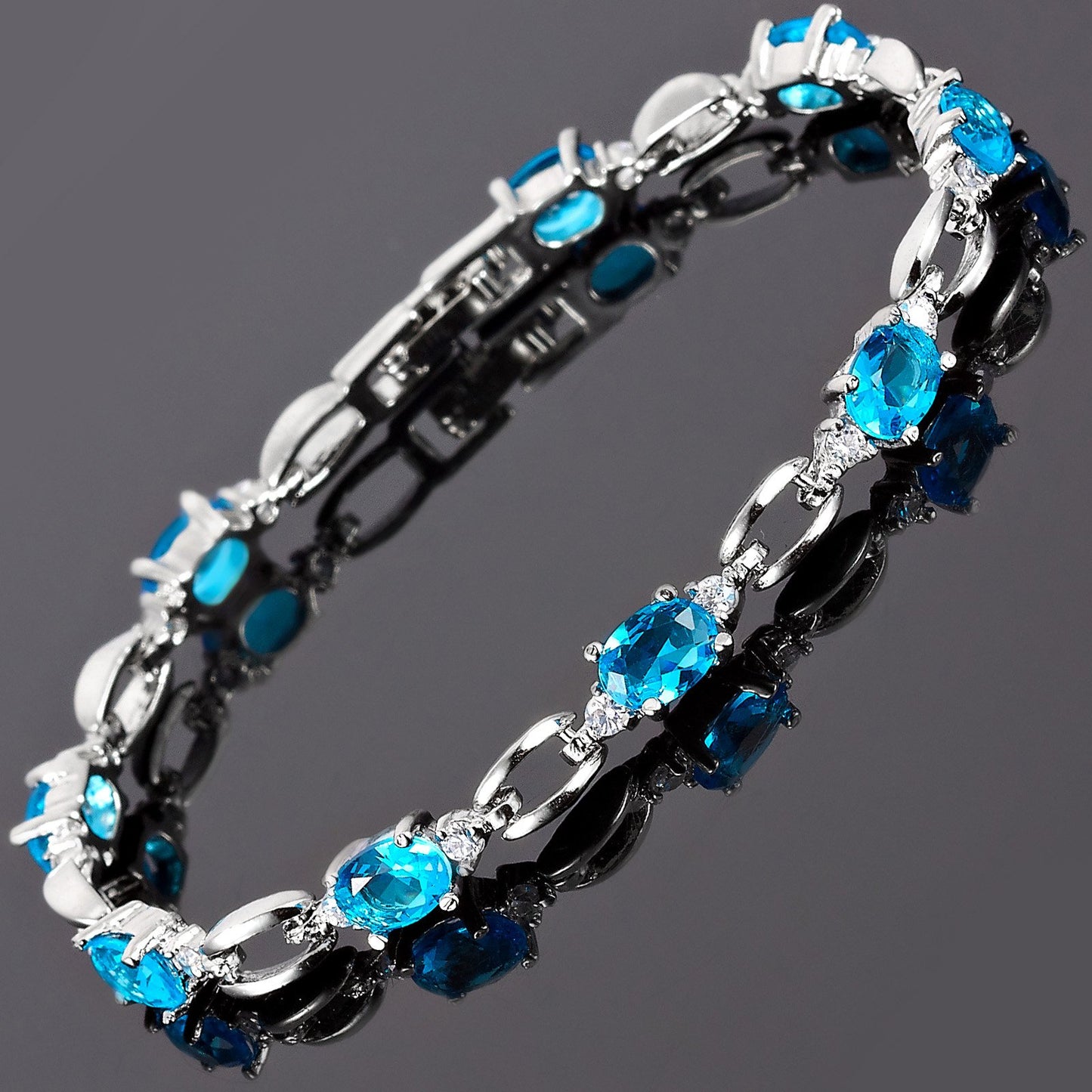 RIZILIA Tennis Bracelet & Oval Cut CZ [7 Colors available] in White Gold Plated, 7"