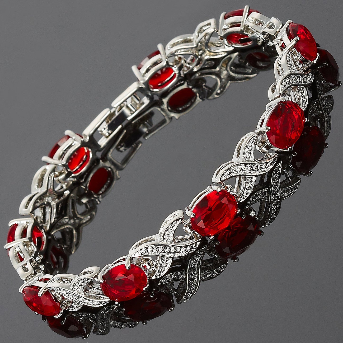 RIZILIA XOXO Link Tennis Bracelet & Oval Cut CZ [5 Colors available] in White Gold Plated, 7"