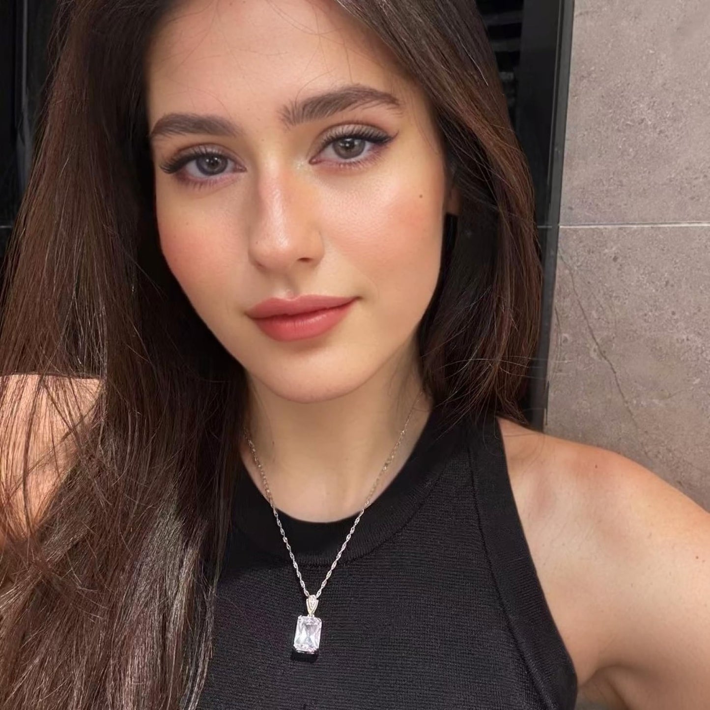 RIZILIA Pendant with 18" Chain & Rectangular Cut CZ [5 Colors available] in White Gold Plated, Simple Modern Elegant