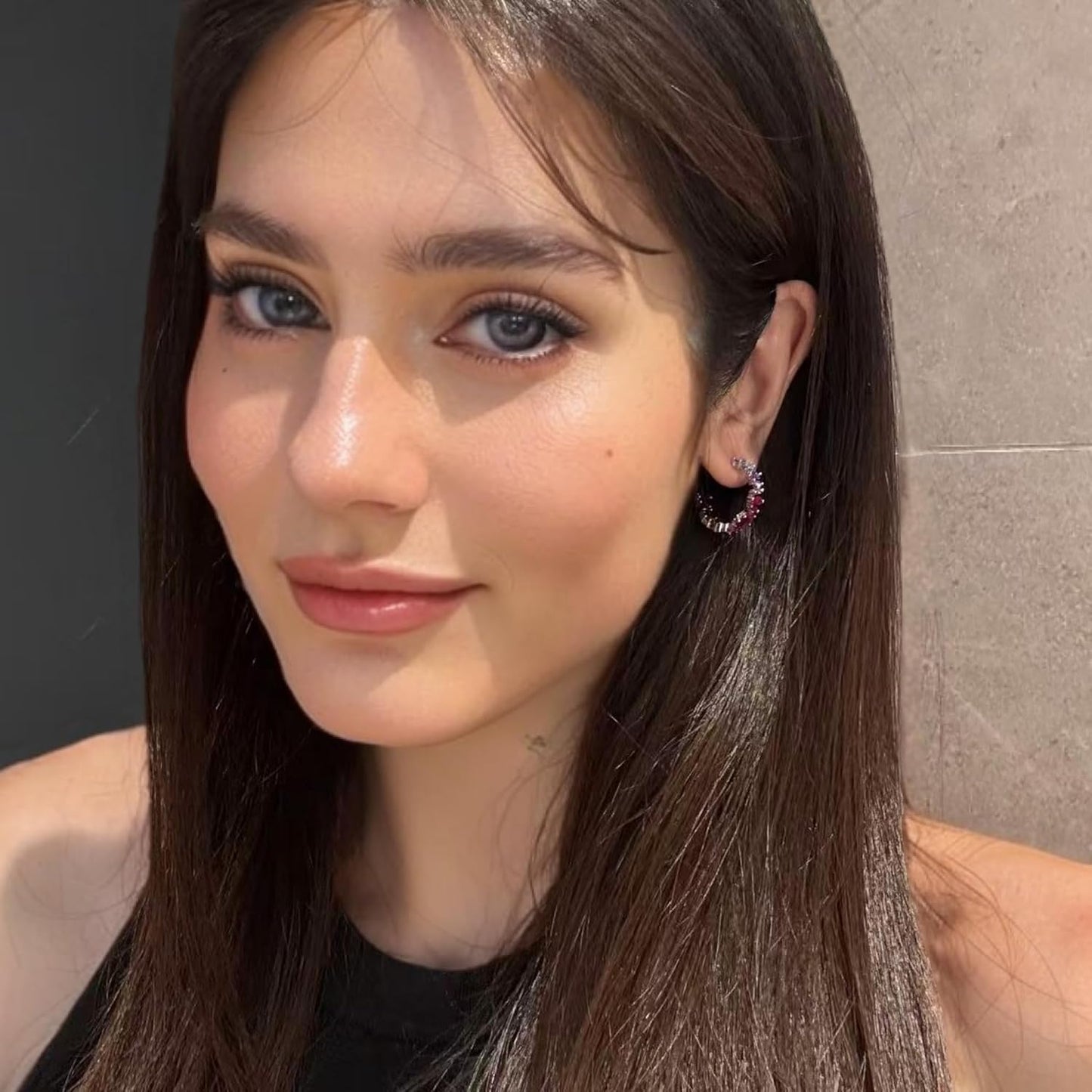 RIZILIA 18K White Gold Plated Hoop Earrings for Women, Baguette Cut Multi Colors CZ Simulated Sapphire, Gemstone Colorful Hoop Earrings, Trendy Jewelry Gift for Women, 22mm