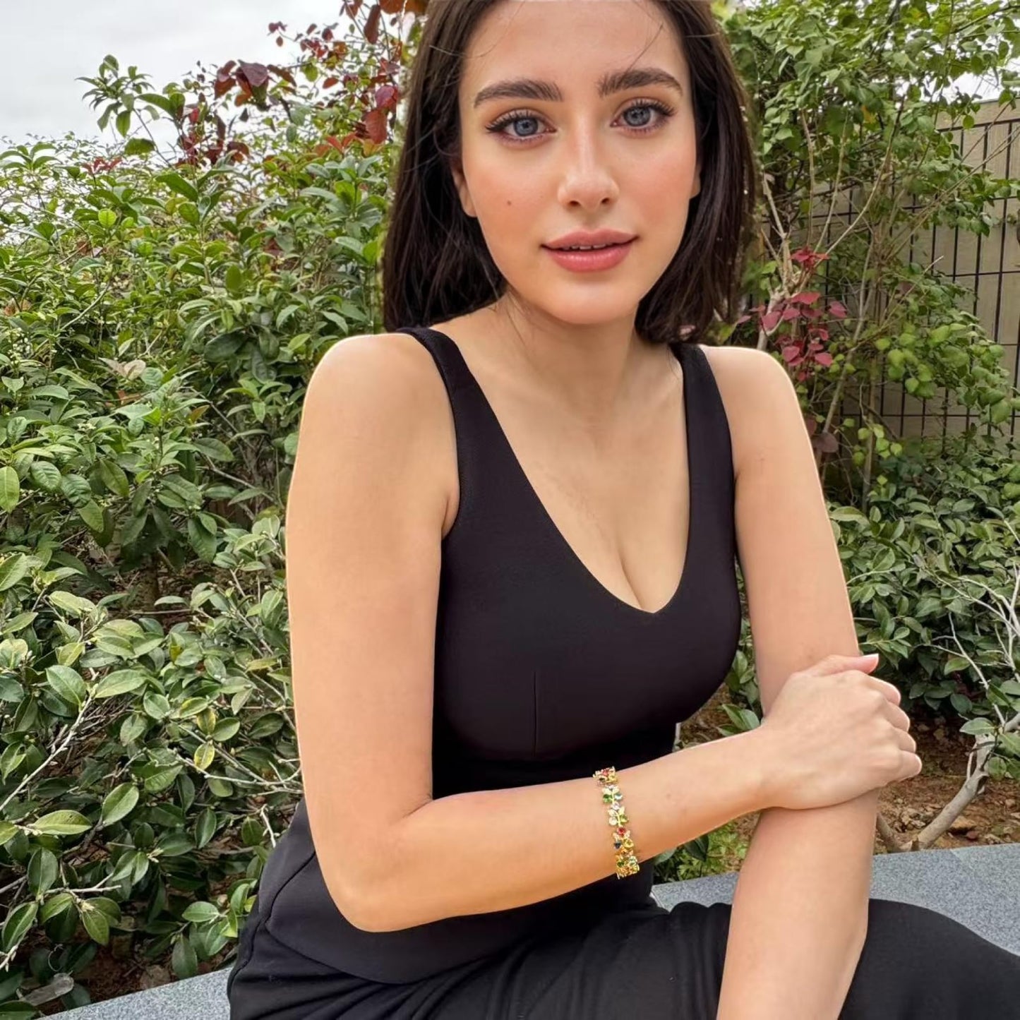 RIZILIA Blossom Tennis Bracelet for Women – 7" Round Cut Multicolor Cubic Zirconia CZ in Gold Plated, Fashion Jewelry Gift