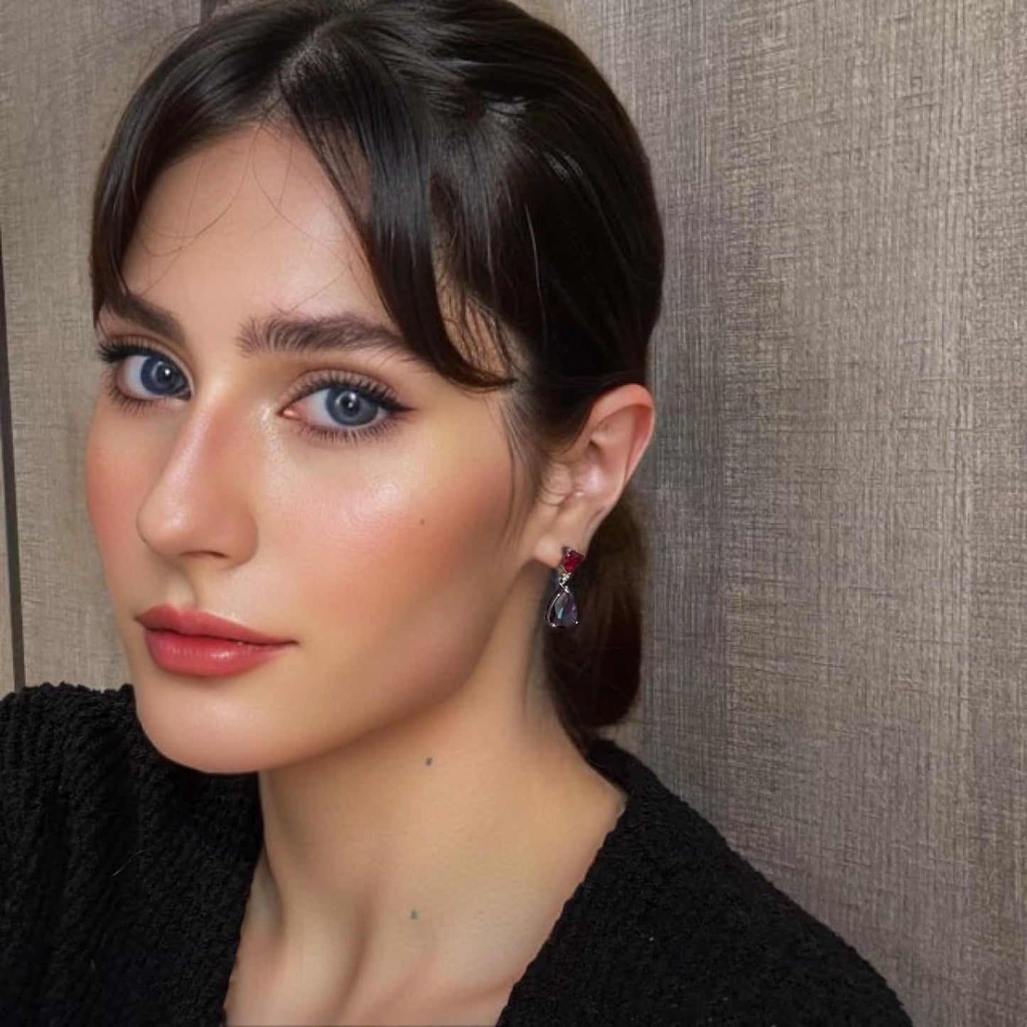 [RIZILIA CELEBOX] Teardrop Dangle Pierced Earrings with Pear Cut CZ [9 Colors available] in White Gold Plated, Celebrity inspired by Angelina Jolie