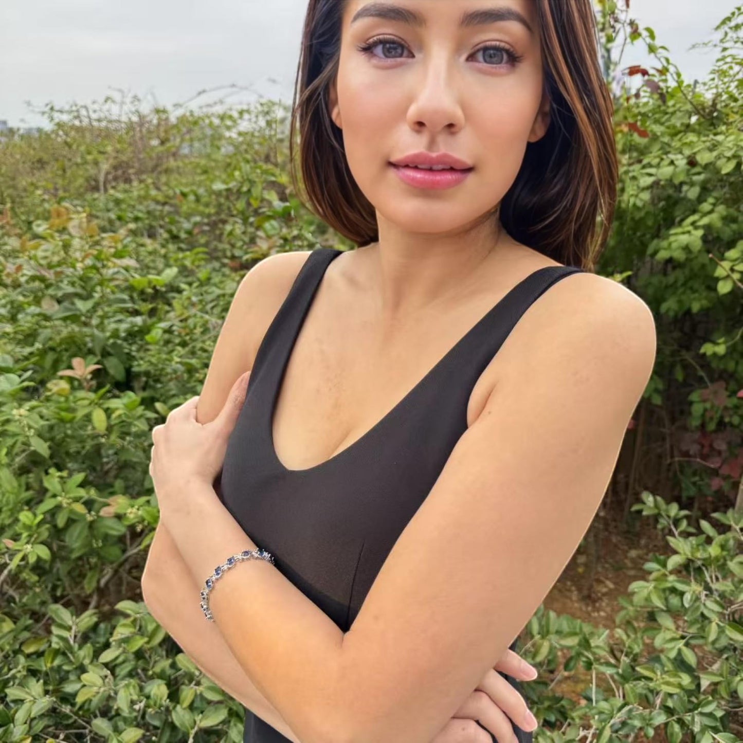 RIZILIA BLOSSOM Tennis Bracelet & Round Cut CZ [6 Colors available] in White Gold Plated, 7"