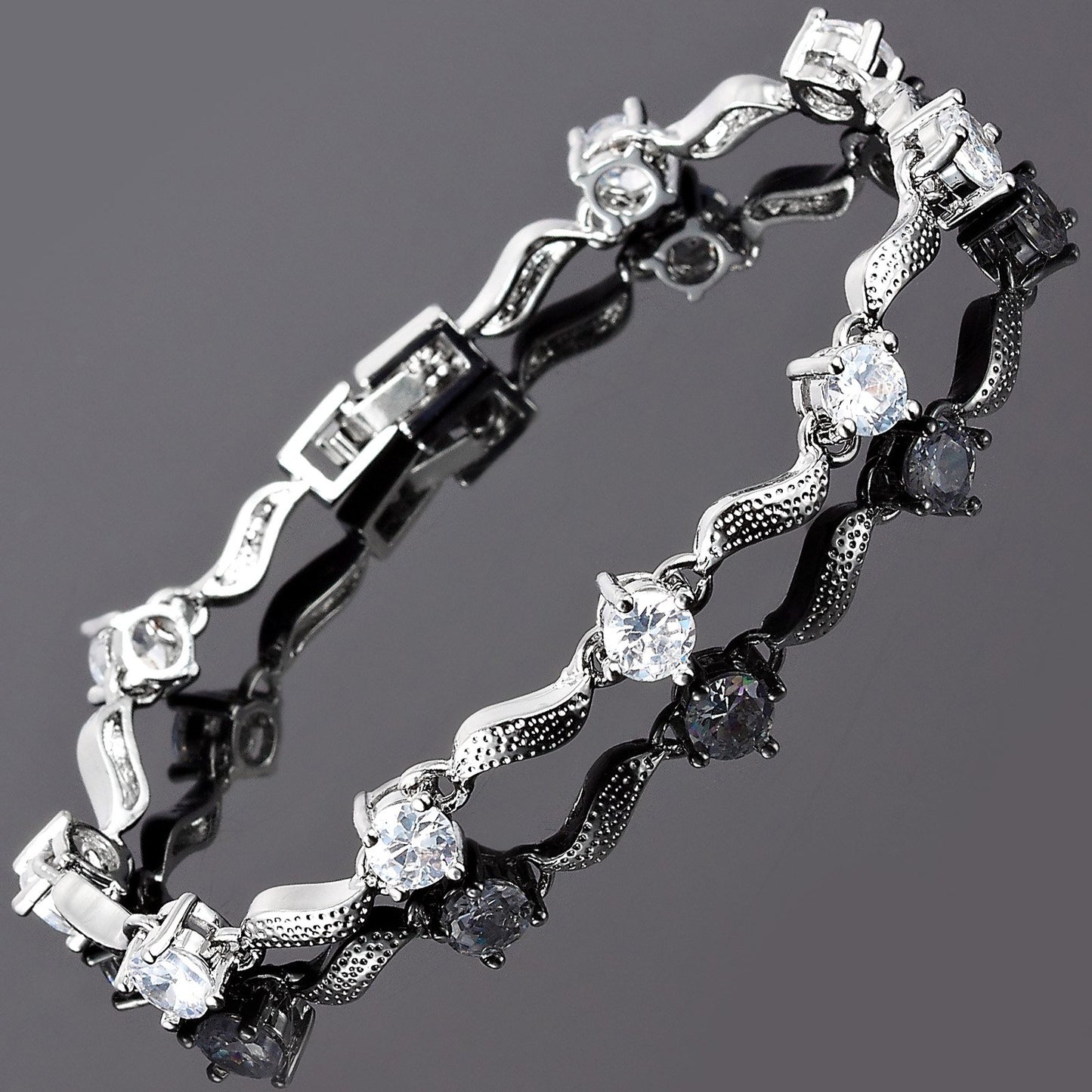 RIZILIA Round Cut Multi-Color CZ 18K Gold Plated Tennis Bracelet, 7"