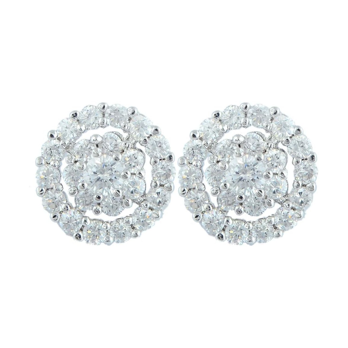 RIZILIA Stud Pierced Earrings with Round Cut CZ [White Cubic Zirconia] in White Gold Plated
