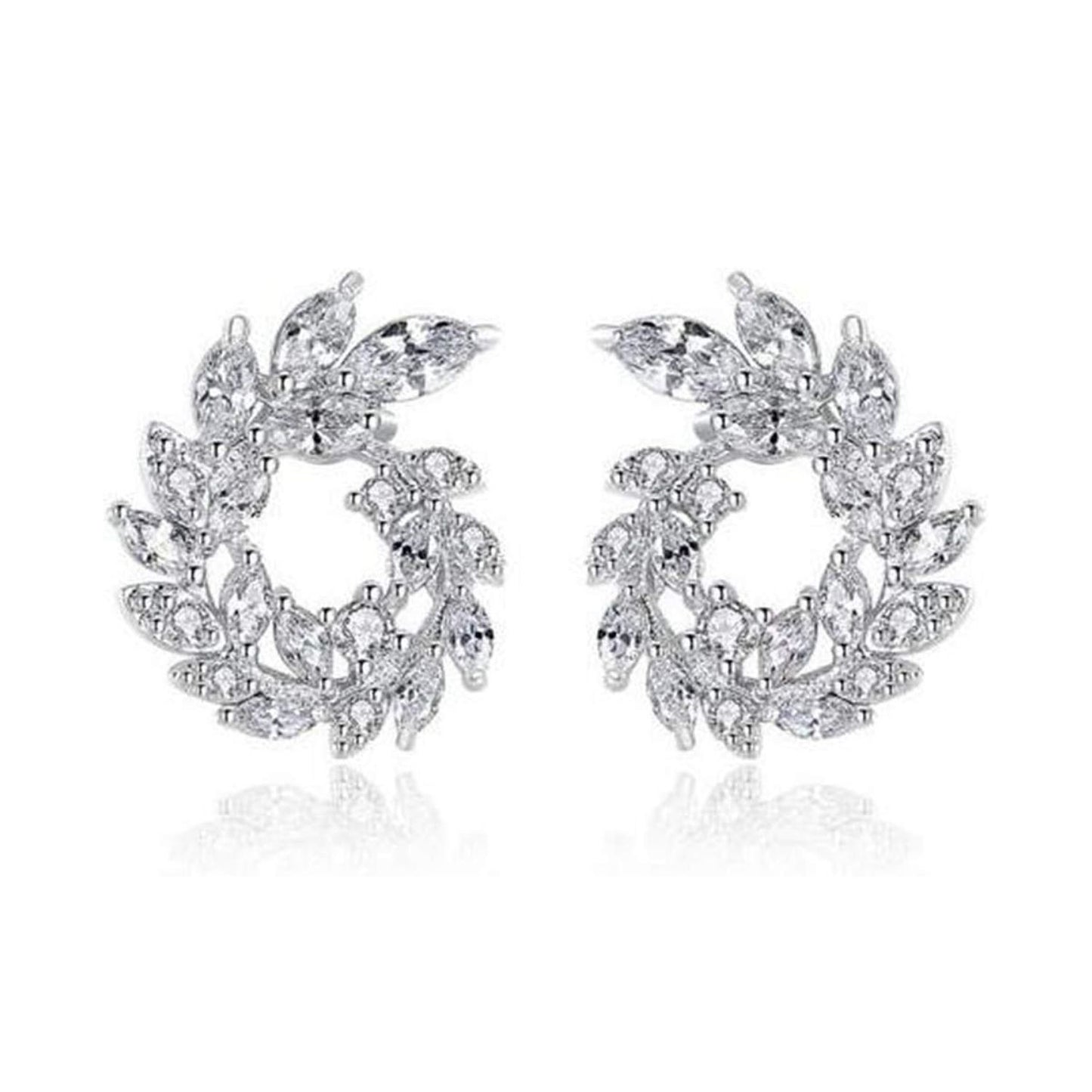 [RIZILIA BLOSSOM] Stud Pierced Earrings with Marquise Cut CZ [White Cubic Zirconia] in White Gold Plated, Simple Modern Elegant